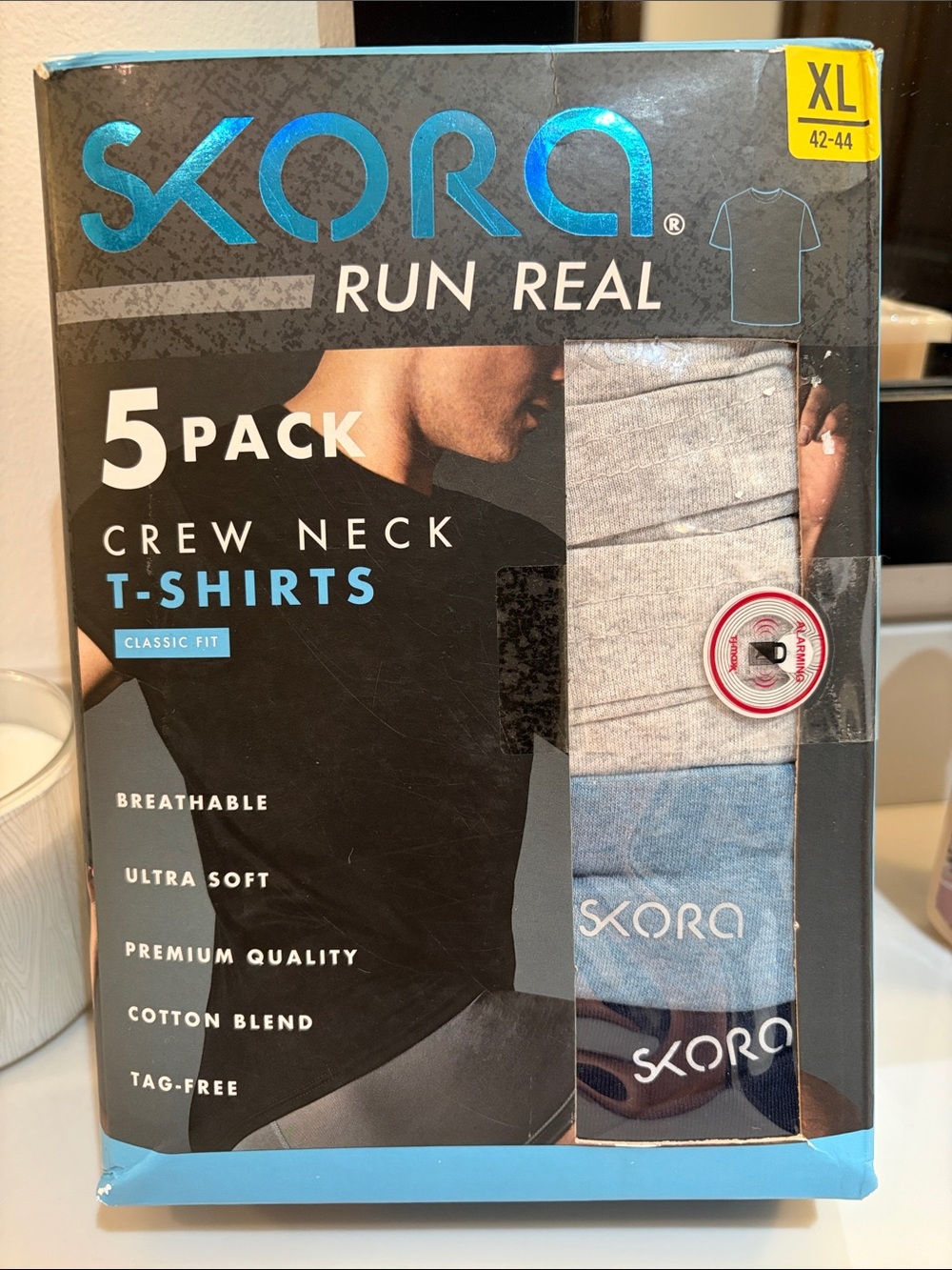 Skora Men's 5-Pack Crew Neck T-Shirts - Gray/Light Blue/Navy - XL